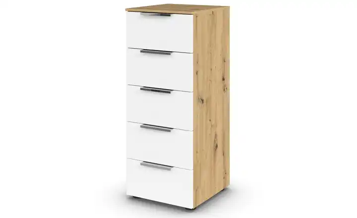 Kommode Flipp Weiß, Eiche Artisan (Nachbildung) Weiß, Eiche Artisan (Nachbildung) Front: Dekor, Oberboden: Dekor 40 cm verchromt