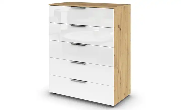 Kommode Flipp Weiß, Eiche Artisan (Nachbildung) Weiß, Eiche Artisan (Nachbildung) Front: Glas, Oberboden: Dekor 80 cm verchromt