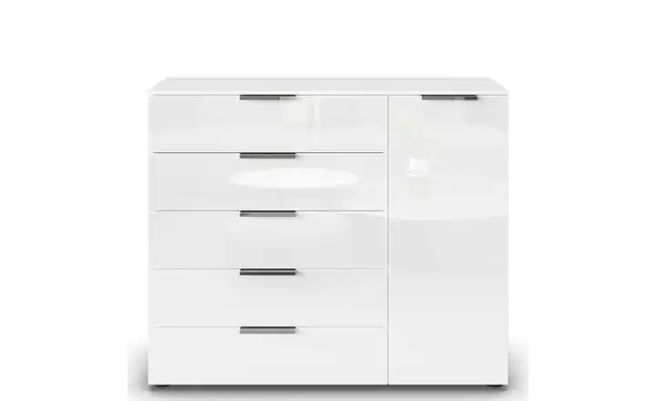 Sideboard Flipp Weiß Weiß Front: Glas, Oberboden: Dekor verchromt