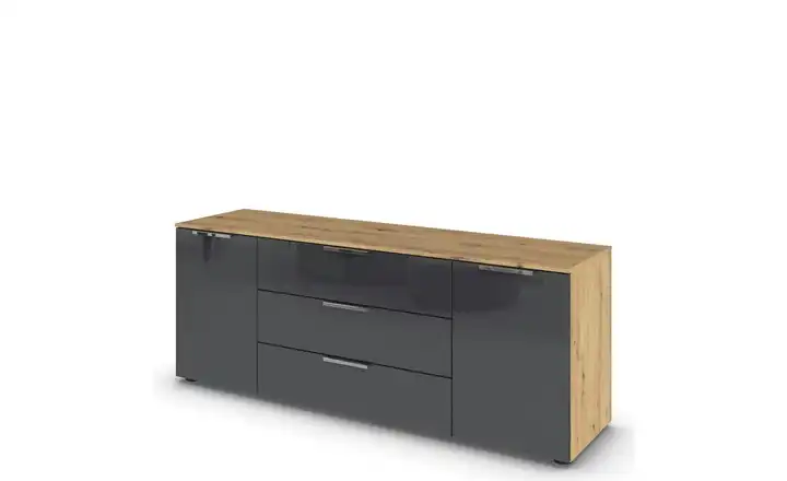 Sideboard Flipp Basaltgrau, Eiche Artisan (Nachbildung) Basaltgrau, Eiche Artisan (Nachbildung) Front: Glas, Oberboden: Dekor verchromt