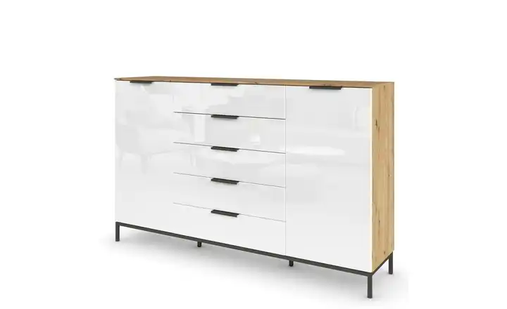 Highboard Flipp Weiß, Eiche Artisan (Nachbildung) Weiß, Eiche Artisan (Nachbildung) Front: Glas, Oberboden: Dekor 180 cm Graphit