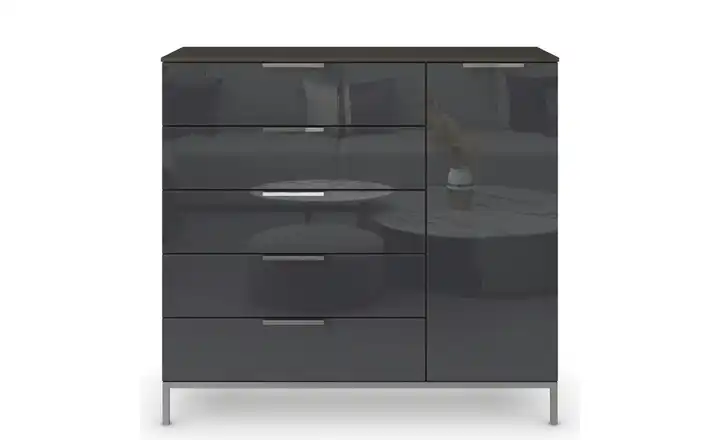 Sideboard Flipp Basaltgrau, Graphit Front: Glas, Oberboden: Dekor verchromt