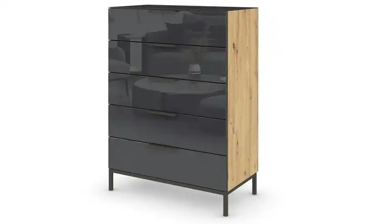 Kommode Flipp 80 cm Graphit Eiche Artisan (Nachbildung), Basaltgrau