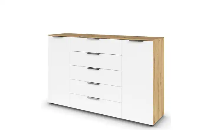 Sideboard Flipp Weiß, Eiche Artisan (Nachbildung) Front: Dekor, Oberboden: Dekor 160 cm verchromt