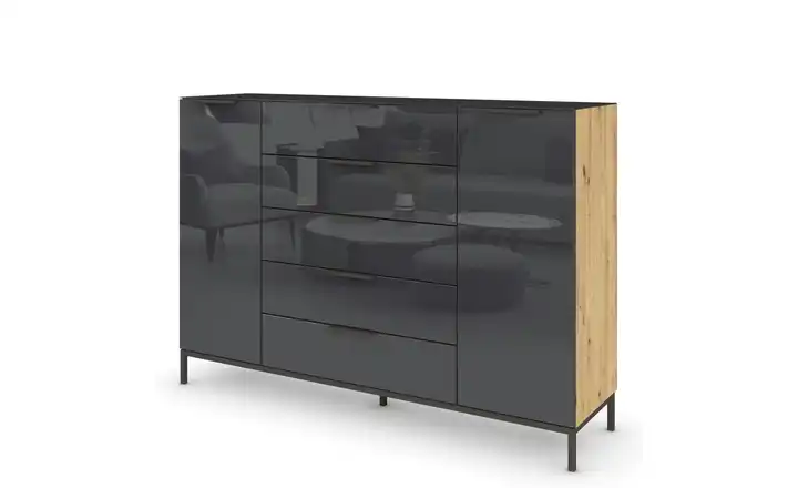 Highboard Flipp Graphit 160 cm Basaltgrau, Eiche Artisan (Nachbildung)