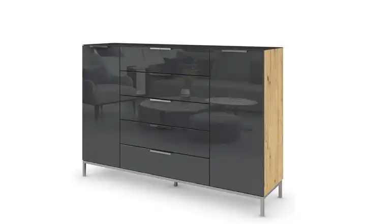 Highboard Flipp verchromt 160 cm Basaltgrau, Eiche Artisan (Nachbildung)