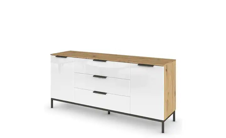 Sideboard Flipp Weiß, Eiche Artisan (Nachbildung) Front: Glas, Oberboden: Dekor Graphit