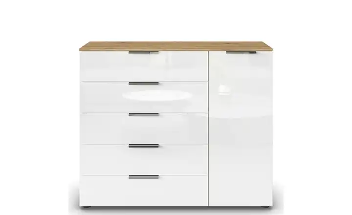 Sideboard Flipp Weiß, Eiche Artisan (Nachbildung) Weiß, Eiche Artisan (Nachbildung) Front: Glas, Oberboden: Dekor verchromt