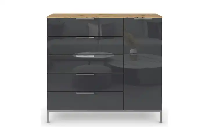 Sideboard Flipp Basaltgrau, Eiche Artisan (Nachbildung) Front: Glas, Oberboden: Dekor verchromt
