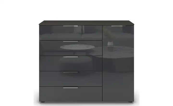 Sideboard Flipp Basaltgrau, Graphit Basaltgrau, Graphit Front: Glas, Oberboden: Dekor verchromt