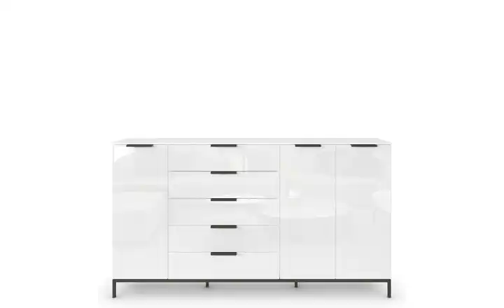Highboard Flipp Weiß Weiß Front: Glas, Oberboden: Dekor Graphit