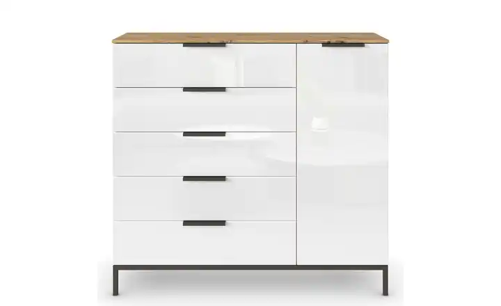 Sideboard Flipp Weiß, Eiche Artisan (Nachbildung) Front: Glas, Oberboden: Dekor Graphit