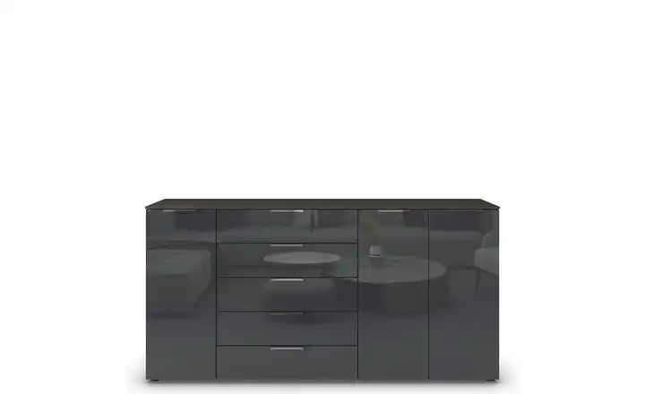 Sideboard Flipp Basaltgrau, Graphit Front: Glas, Oberboden: Dekor verchromt
