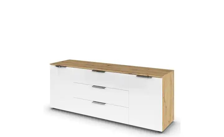 Sideboard Flipp Weiß, Eiche Artisan (Nachbildung) Weiß, Eiche Artisan (Nachbildung) Front: Glas, Oberboden: Dekor verchromt