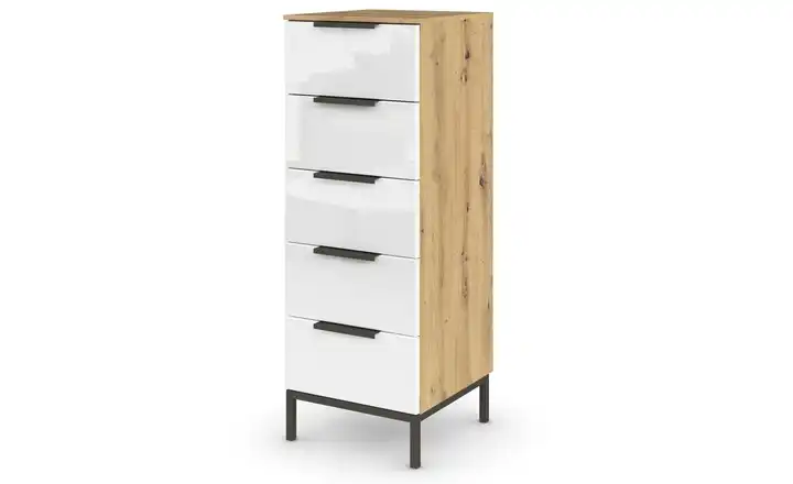 Kommode Flipp Weiß, Eiche Artisan (Nachbildung) Front: Glas, Oberboden: Dekor 40 cm Graphit
