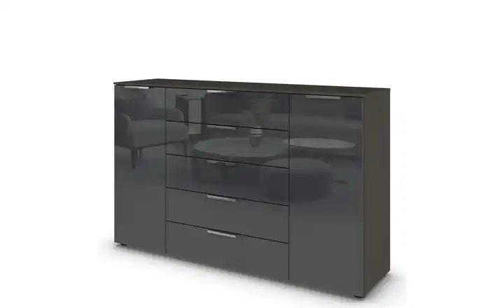 Sideboard Flipp Basaltgrau, Graphit Front: Glas, Oberboden: Dekor 160 cm verchromt