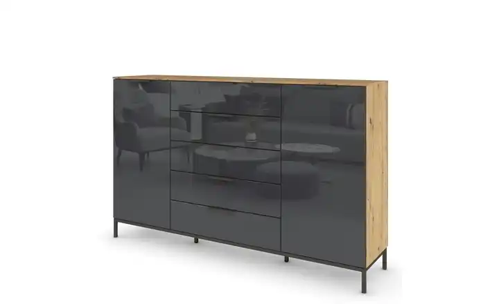 Highboard Flipp Basaltgrau, Eiche Artisan (Nachbildung) Basaltgrau, Eiche Artisan (Nachbildung) Front: Glas, Oberboden: Dekor 180 cm Graphit