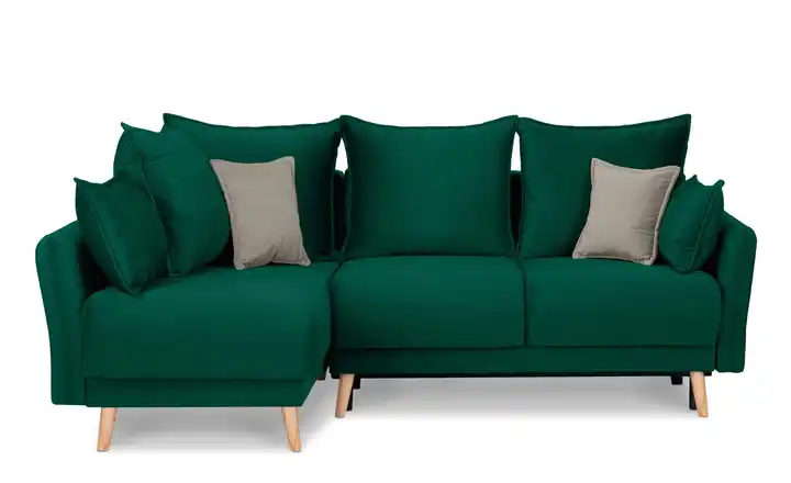 KONSIMO Ecksofa Belmos Dunkelgrün links Velours