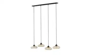 Pendelleuchte, 4-flammig, schwarz/Glas bernsteinfarben