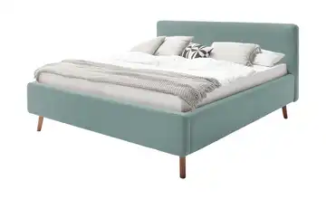 Polsterbettgestell Mattis Eisblau Webstoff fein 160 cm mit Bettkasten