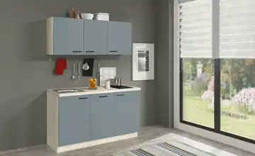 Küchenzeile mit Elektrogeräten Hoom Ausführung rechts Petrol / Seeahorn (Nachbildung)