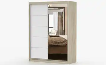 Schwebetürenschrank 2-türig Vista Eiche Sonoma, Weiß