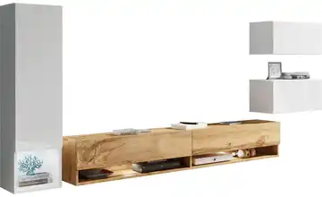 Wohnwand Weiß, Eiche (Nachbildung)