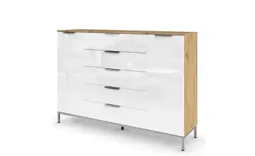 Highboard Weiß/Eiche Artisan (Nachbildung) Weiß Front: Glas, Oberboden: Dekor 160 cm verchromt