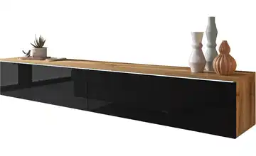 Lowboard Eiche (Nachbildung), Schwarz, hochglanz