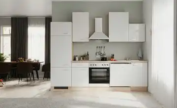 Küchenzeile ohne Elektrogeräte Weiß Hochglanz / Eiche Sonoma (Nachbildung)
