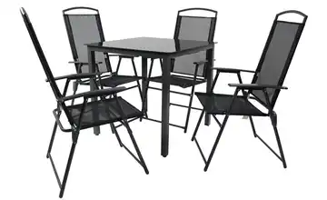 Gartenmöbel 5er-Set Schwarzglas Anthrazit, Schwarz