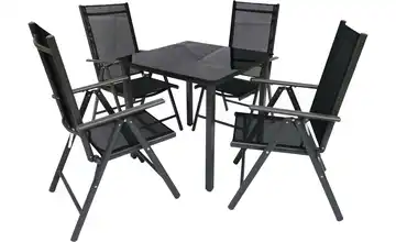 Gartenmöbel 5er-Set Schwarzglas Schwarz, Anthrazit