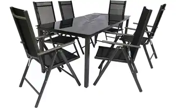 Gartenmöbel 7er-Set Schwarzglas Schwarz, Anthrazit
