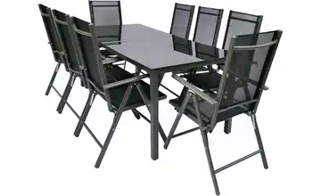 Gartenmöbel 9er-Set Schwarzglas Schwarz, Anthrazit