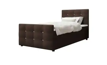 Boxbett mit Stauraum, Matratze H3 und Topper Kleo Dunkelbraun 100x200 cm