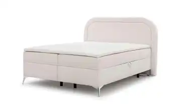 S-STYLE Boxbett mit Bettkasten, Bouclé-Stoff Sonna Weiß verchromt 180x200 cm