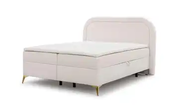 S-STYLE Boxbett mit Bettkasten, Bouclé-Stoff Sonna Weiß Goldfarben 140x200 cm
