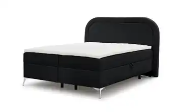 S-STYLE Boxbett mit Bettkasten, Bouclé-Stoff Sonna Schwarz verchromt 180x200 cm