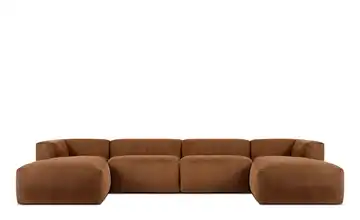 KONSIMO Wohnlandschaft Buffo Dunkelorange Cordstoff