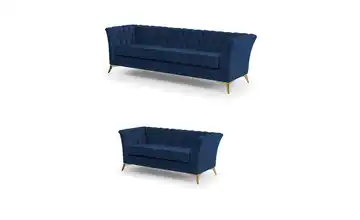 Polstergarnitur 3+2 Marineblau Goldfarben