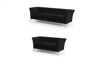 Polstergarnitur 3+2 Schwarz verchromt