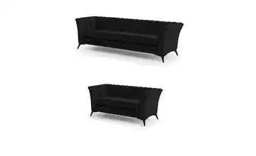 Polstergarnitur 3+2 Schwarz Schwarz