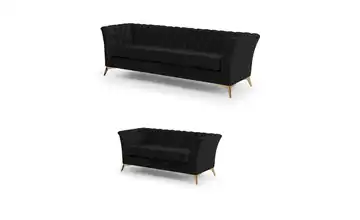 Polstergarnitur 3+2 Schwarz Goldfarben