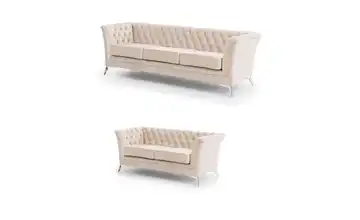 Polstergarnitur 3+2 Beige verchromt