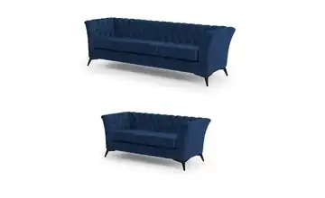 Polstergarnitur 3+2 Marineblau Schwarz