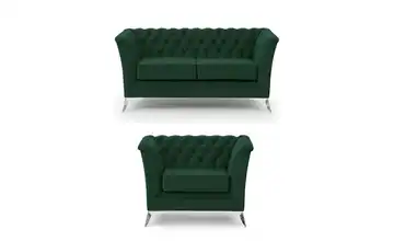 S-STYLE Polstergarnitur 2+1 Wilhelm verchromt Flaschengrün