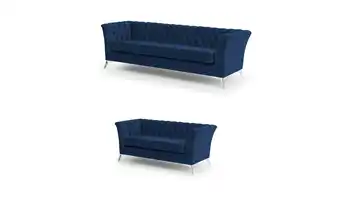 Polstergarnitur 3+2 Marineblau verchromt
