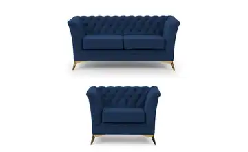 S-STYLE Polstergarnitur 2+1 Wilhelm Goldfarben Marineblau