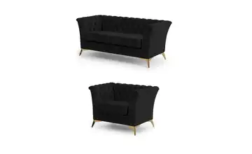 S-STYLE Polstergarnitur 2+1 Wilhelm Goldfarben Schwarz