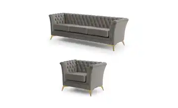Polstergarnitur 3+1 Goldfarben Grau